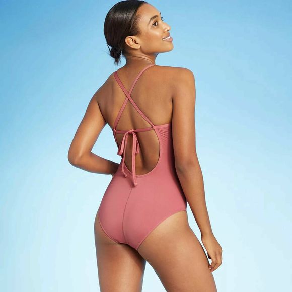 Women's Kona Sol Gathered Modern One Piece Swimsuit Mauvewood Large swim 1222 - Picture 2 of 10